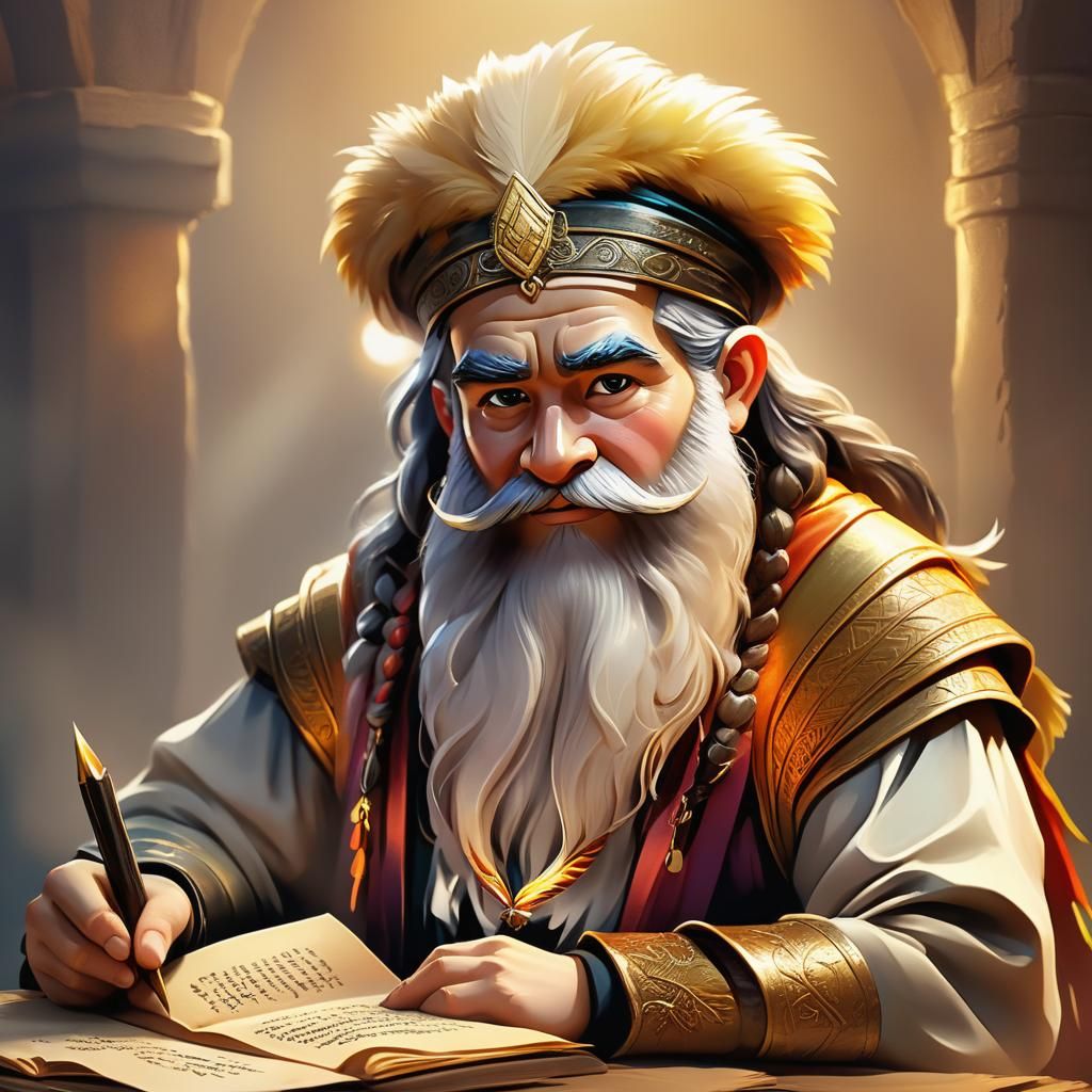 Manga-Inspired Dwarf Scribe Portrait in 3D