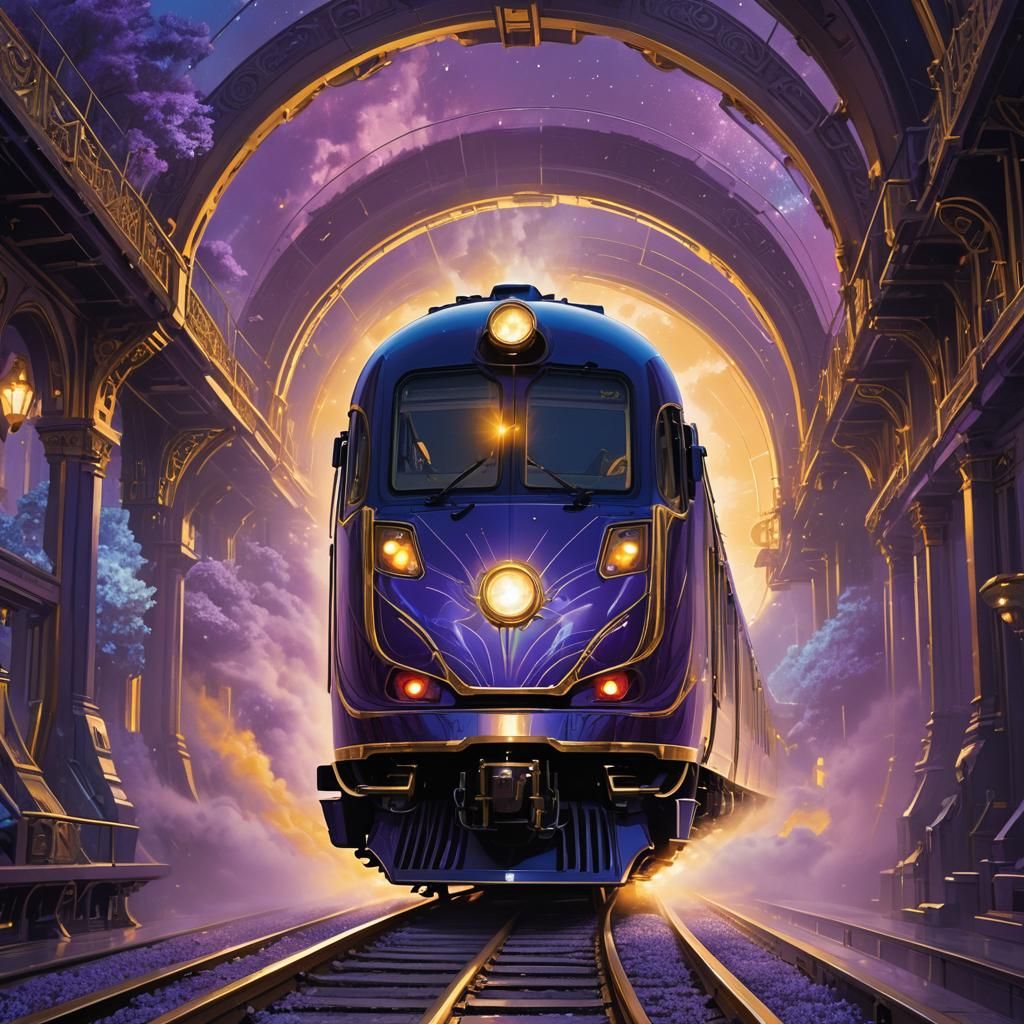 Magic Train Flies Through Portal, Digital Matte Painting
