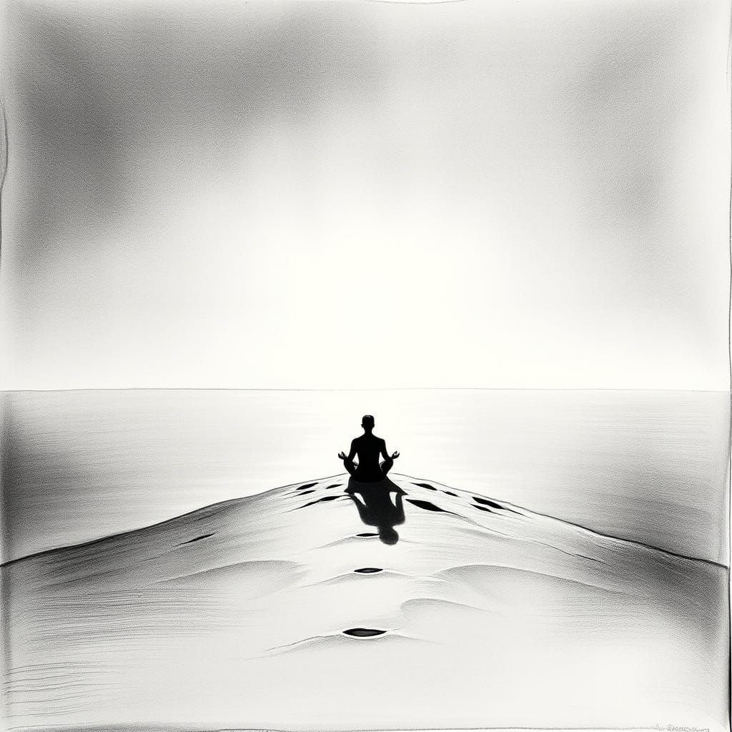 Desert Island Meditation: Charcoal Drawing of Inner Peace