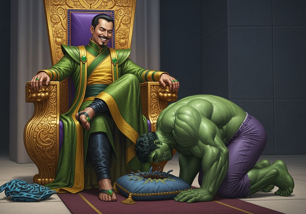 Mandarin Tramples Hulk on Emerald Throne, Marvel Comics