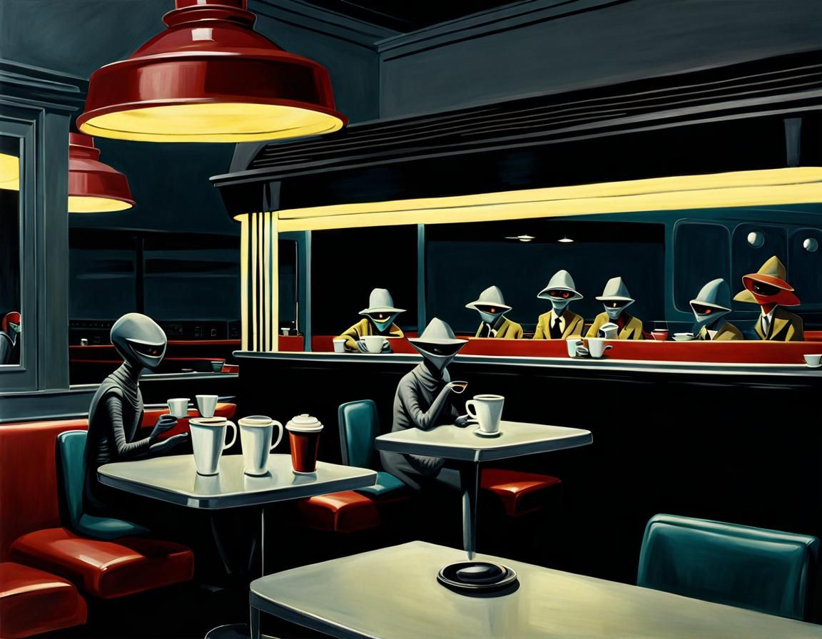 Aliens in Diner: Homage to Edward Hopper