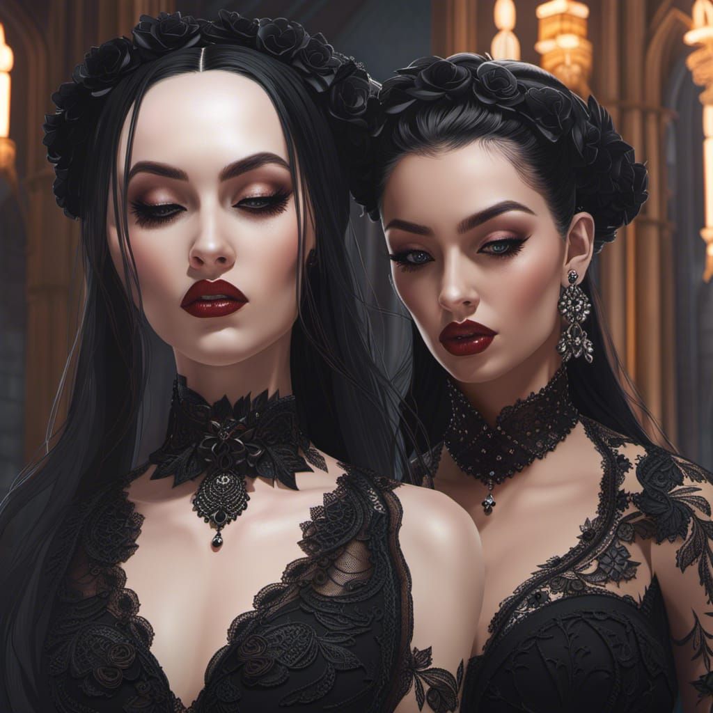 Goth brides in a goth church