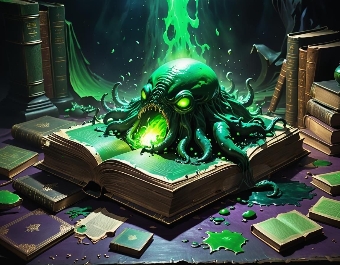 Lovecraftian Green Blob in Hyperrealistic Splash Art
