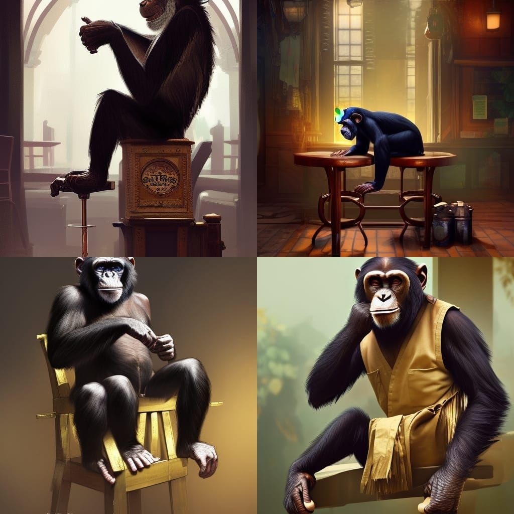 Chimpanzee Sits in Pub: 8k Concept Art