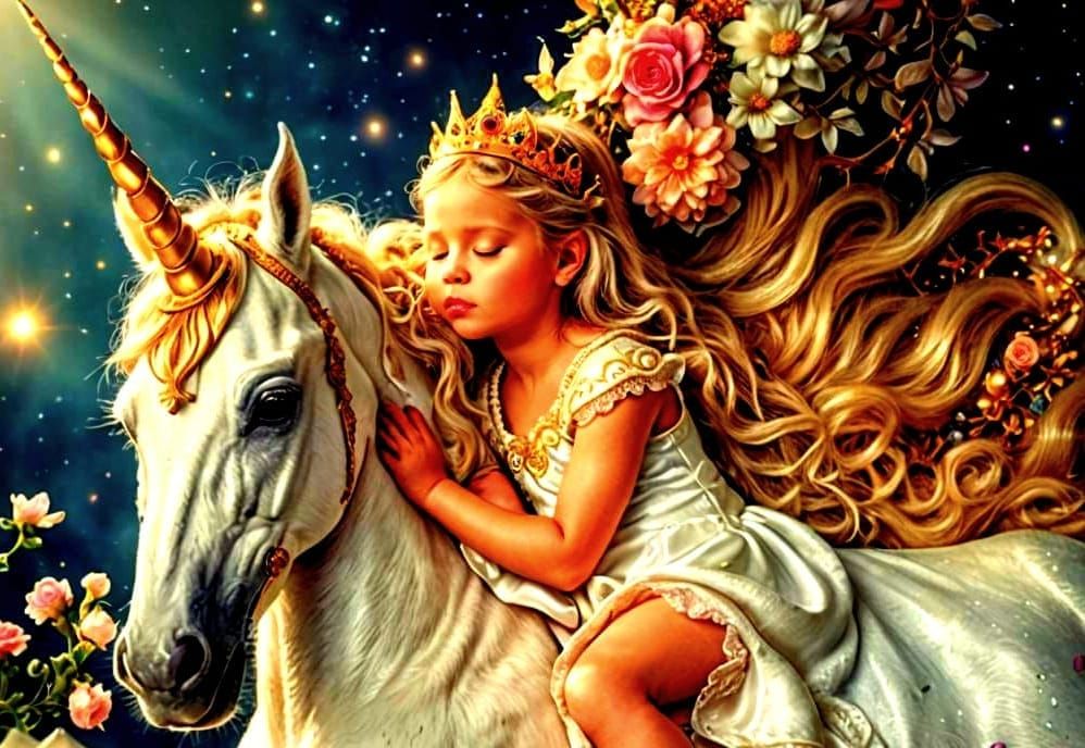 Baby Princess Sleeping with Magical Unicorn