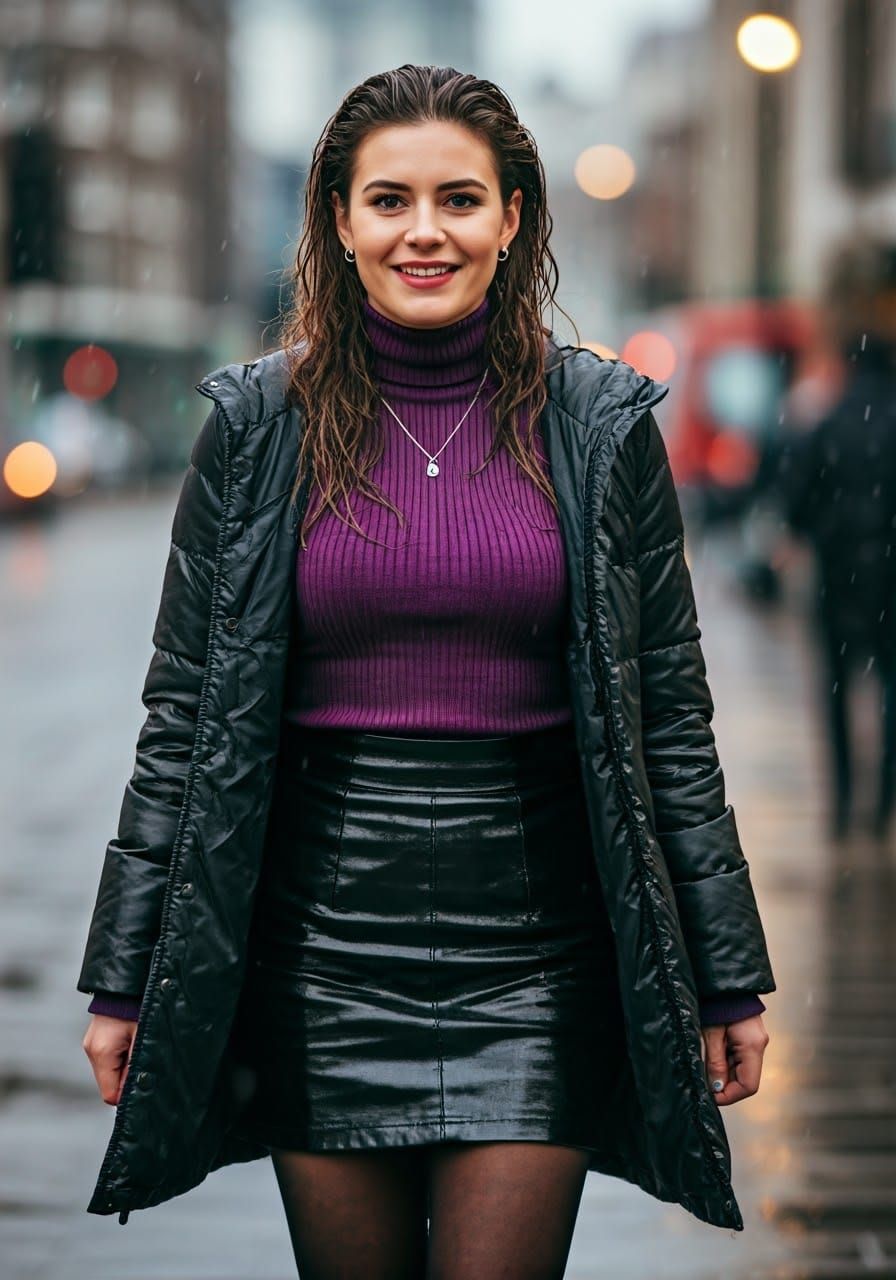 London Office Woman Takes a Rainy Day Stroll