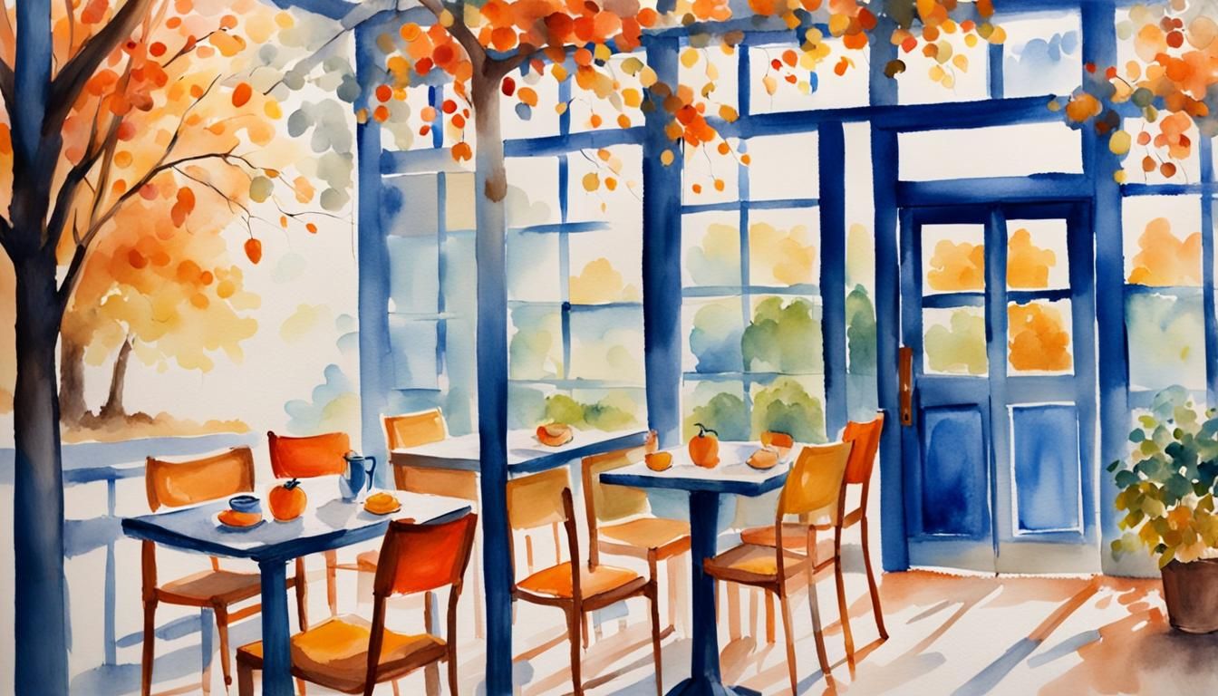 Charming Vietnamese Cafe in Watercolour Style