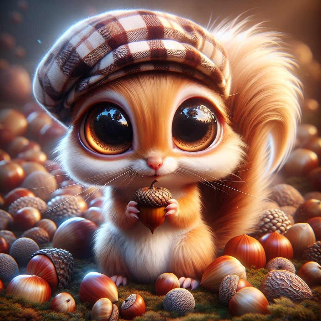 Squirrel in Plaid Cap with Fantasycore Aesthetic