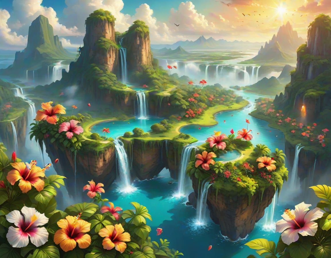 Fantasy Island with Waterfalls: Aerial View