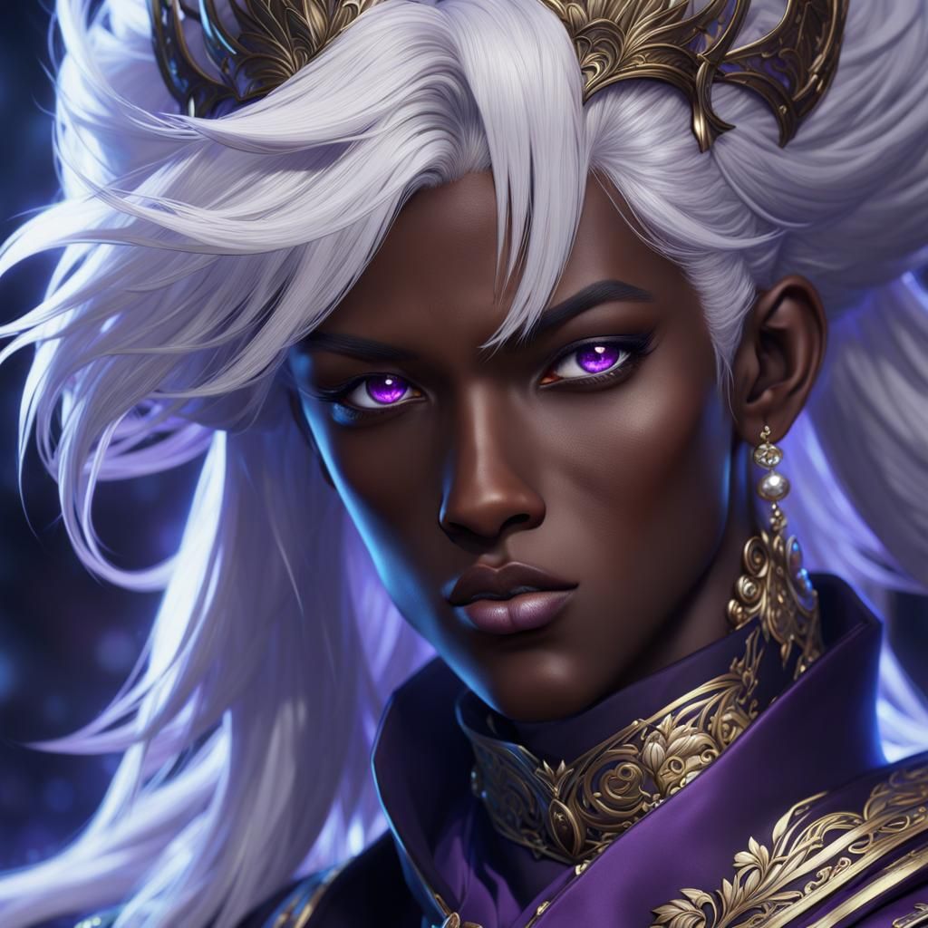 Anime Man with White Hair and Purple Eyes