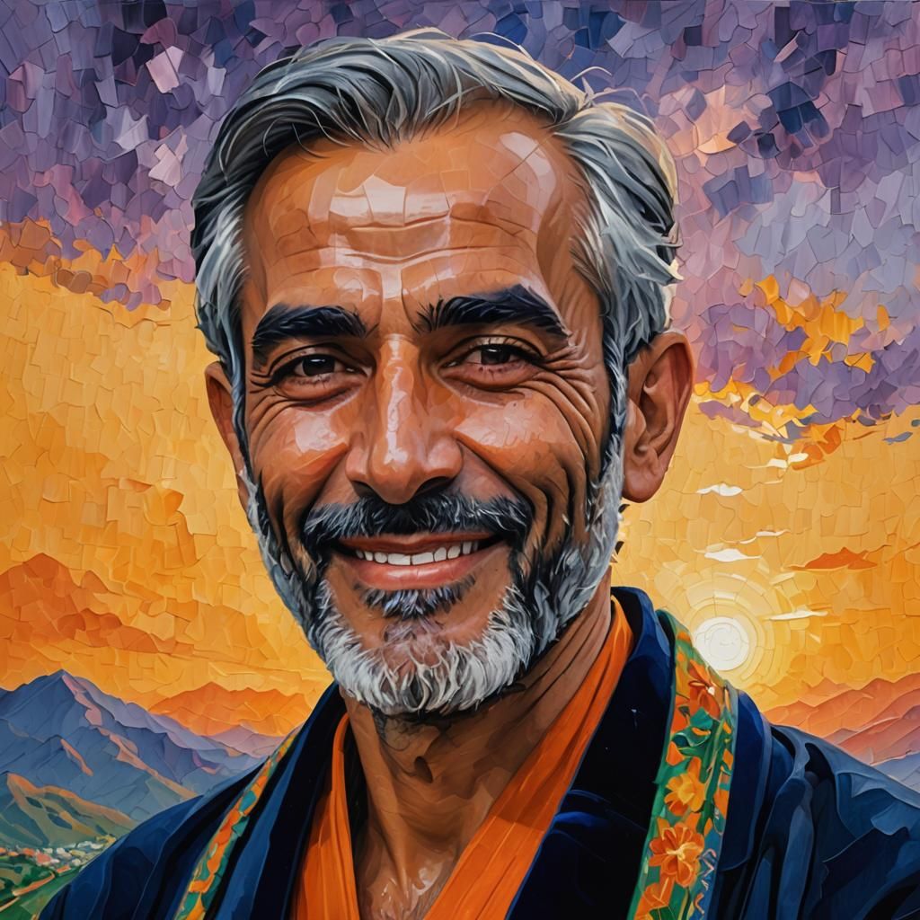 Smiling Iranian Man in Impasto Impressionist Portrait