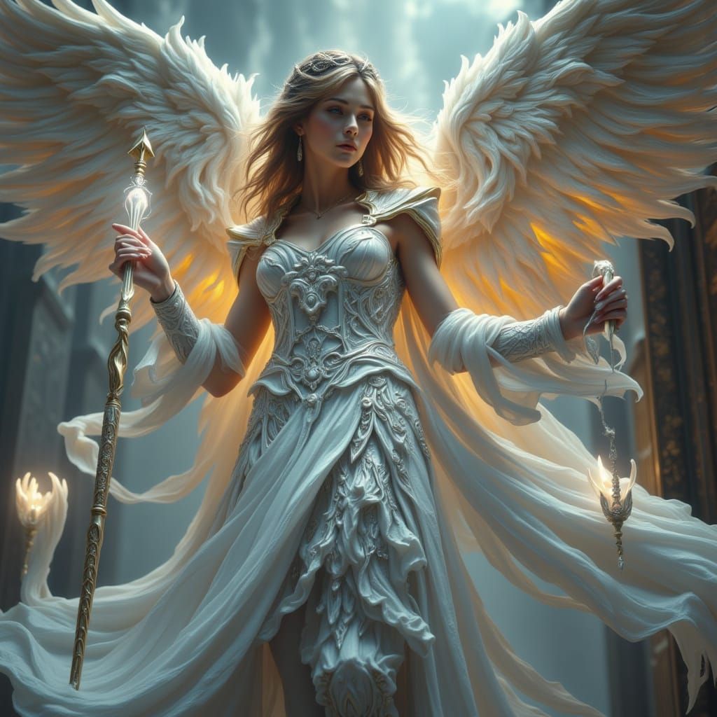 Epic Hyper-Realistic Cherub Angel in Armored Fantasy Armor