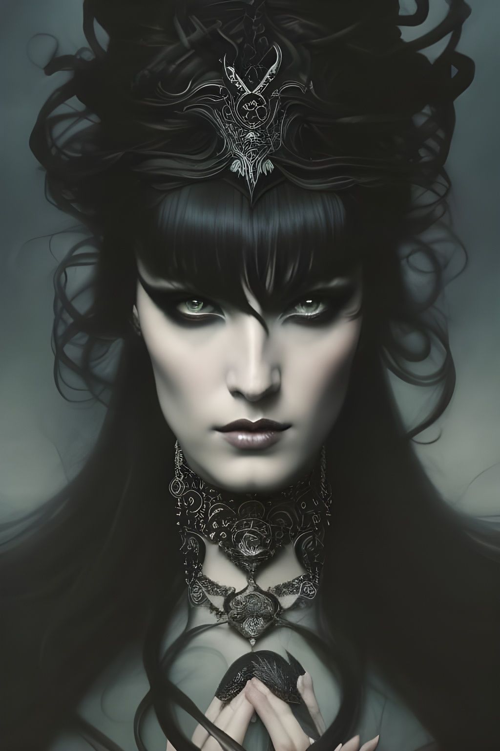 Gothic Vampire Goddess Portrait in Witchcore Style