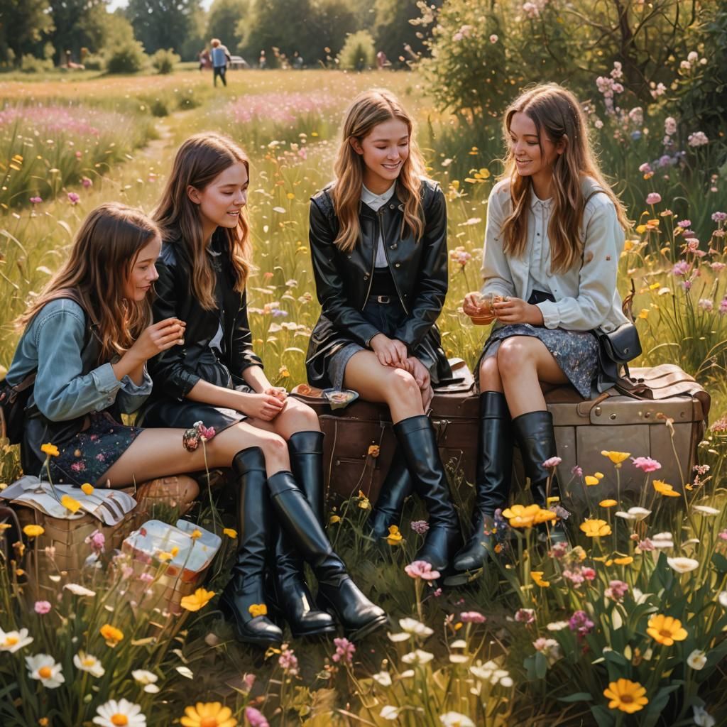 Picnic in Picardy: Schoolgirls in Hyperrealistic Meadow