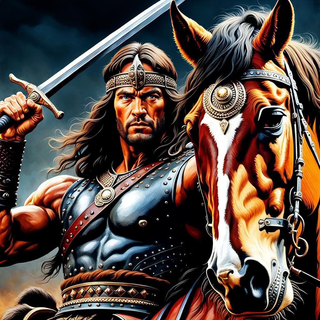 Detailed Conan the Barbarian Portrait in Hyperrealism