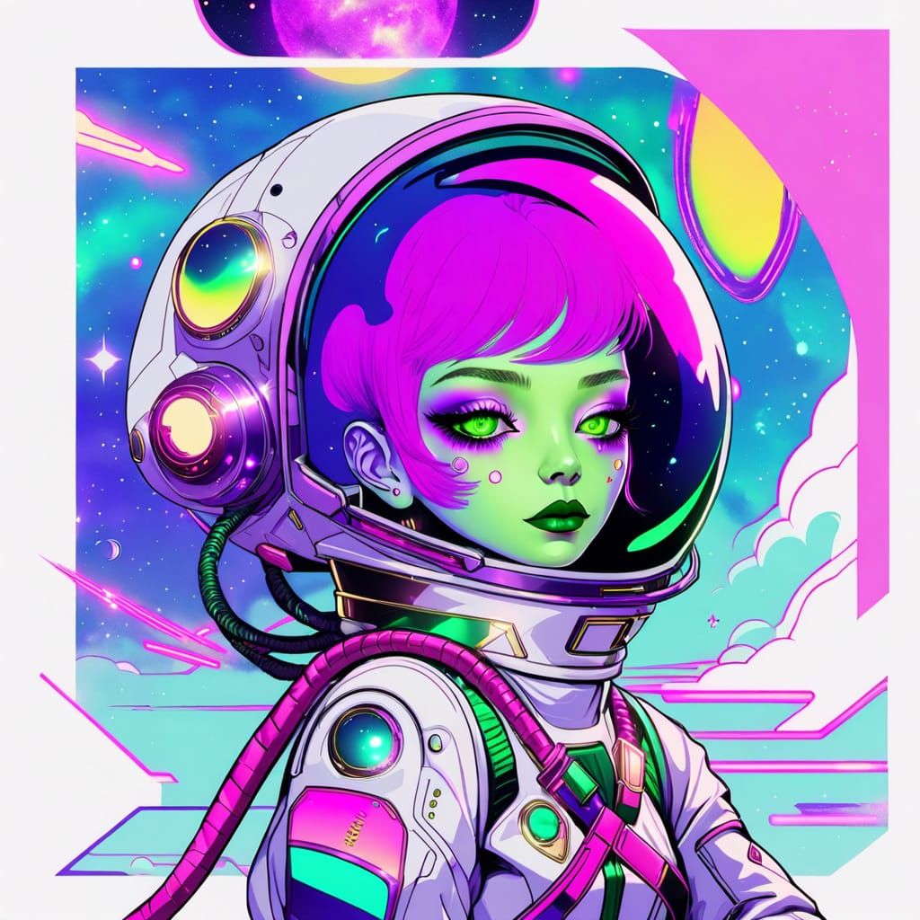 Neon Alien Girl in Spacesuit Concept Art