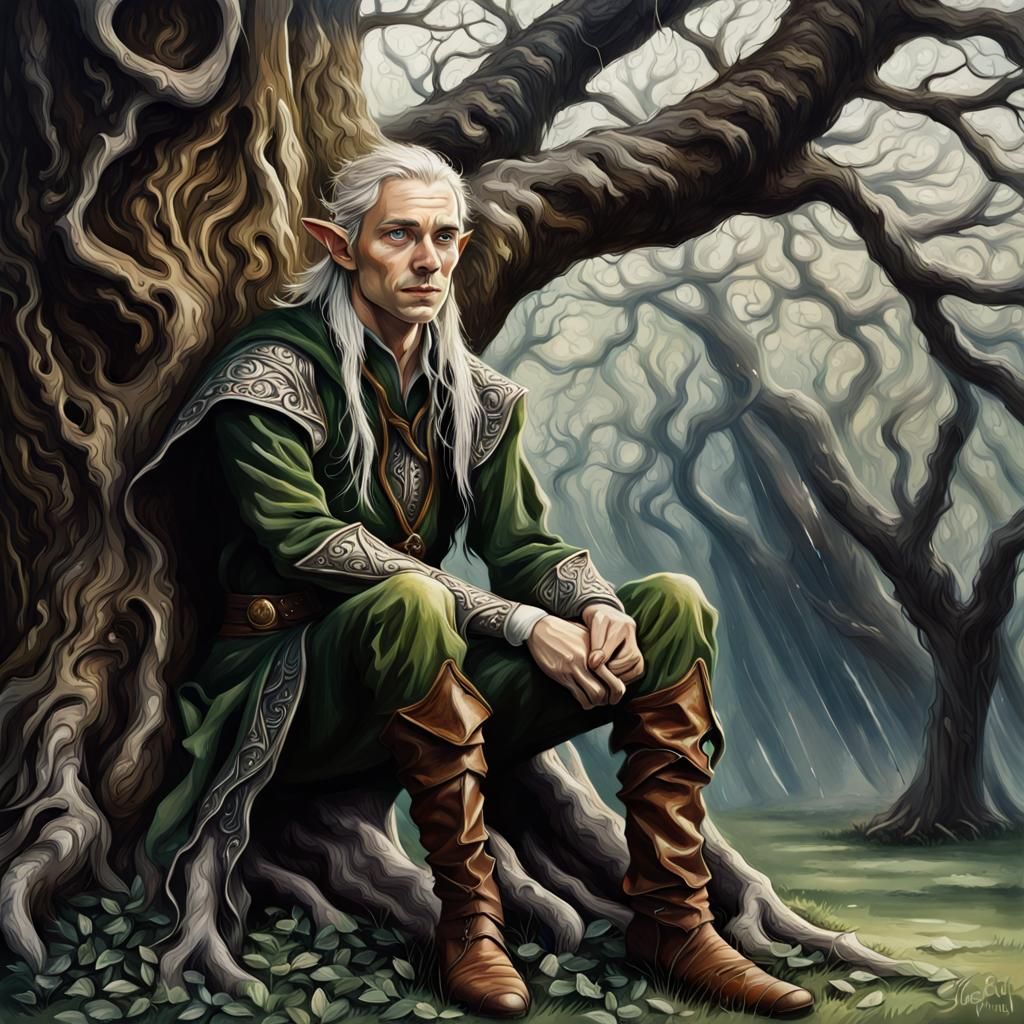 Tolkien Elf Sitting Under a Tree