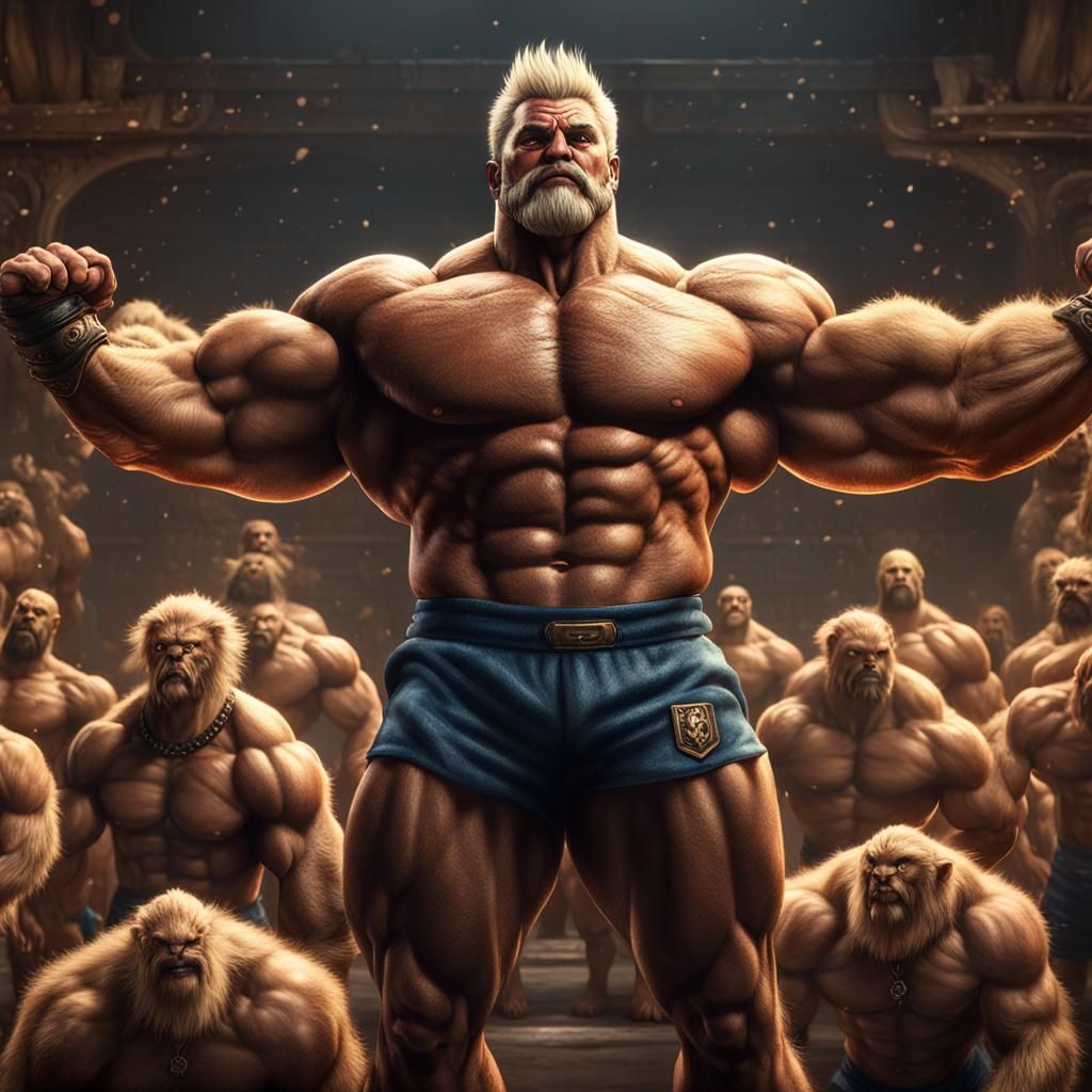 Dominant Bodybuilder Worshipped: Fantasy Concept Art