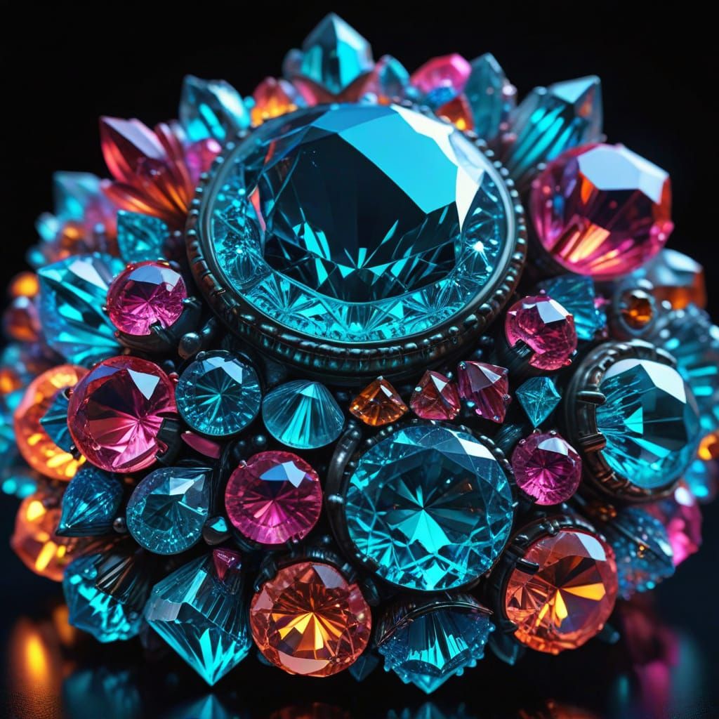 Neon Crystal Jewelry: Hyper-Realistic Digital Art