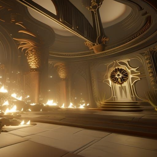 Dark Fantasy Temple Ablaze: Hyperdetailed Concept Art