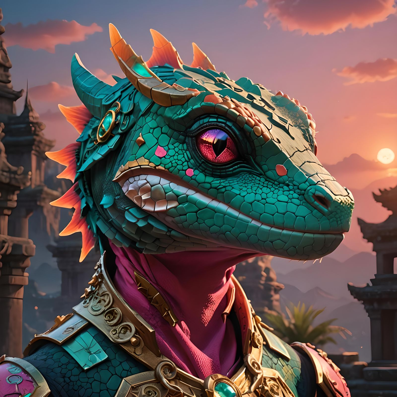 Hyperrealistic Gecko in Anime Style, Detailed 3D Art