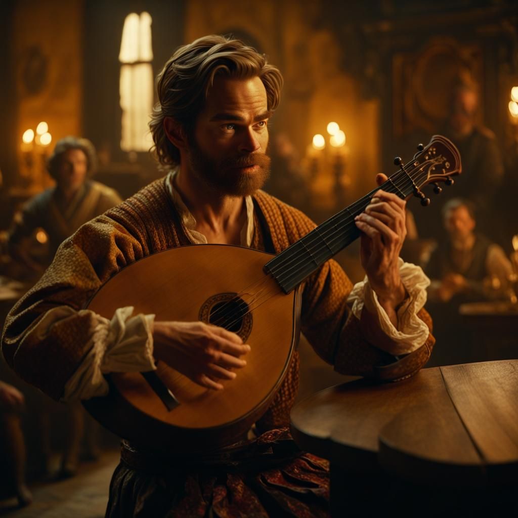 Bard Singing in Tavern as Baroque Oil Painting