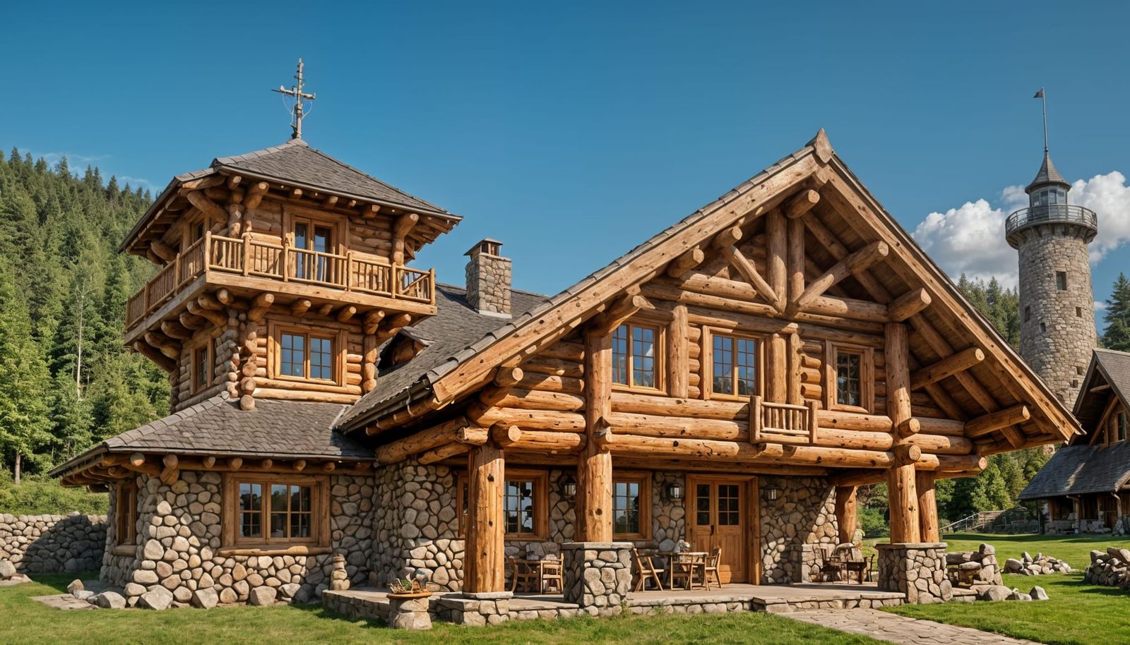 Rustic Mountain Lodge with Tower