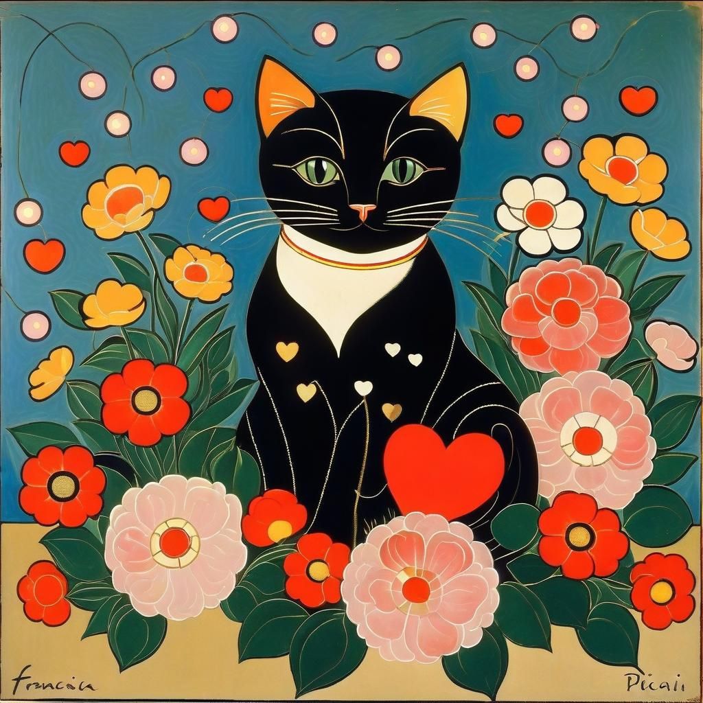 Cat with Flowers in Dadaist Style