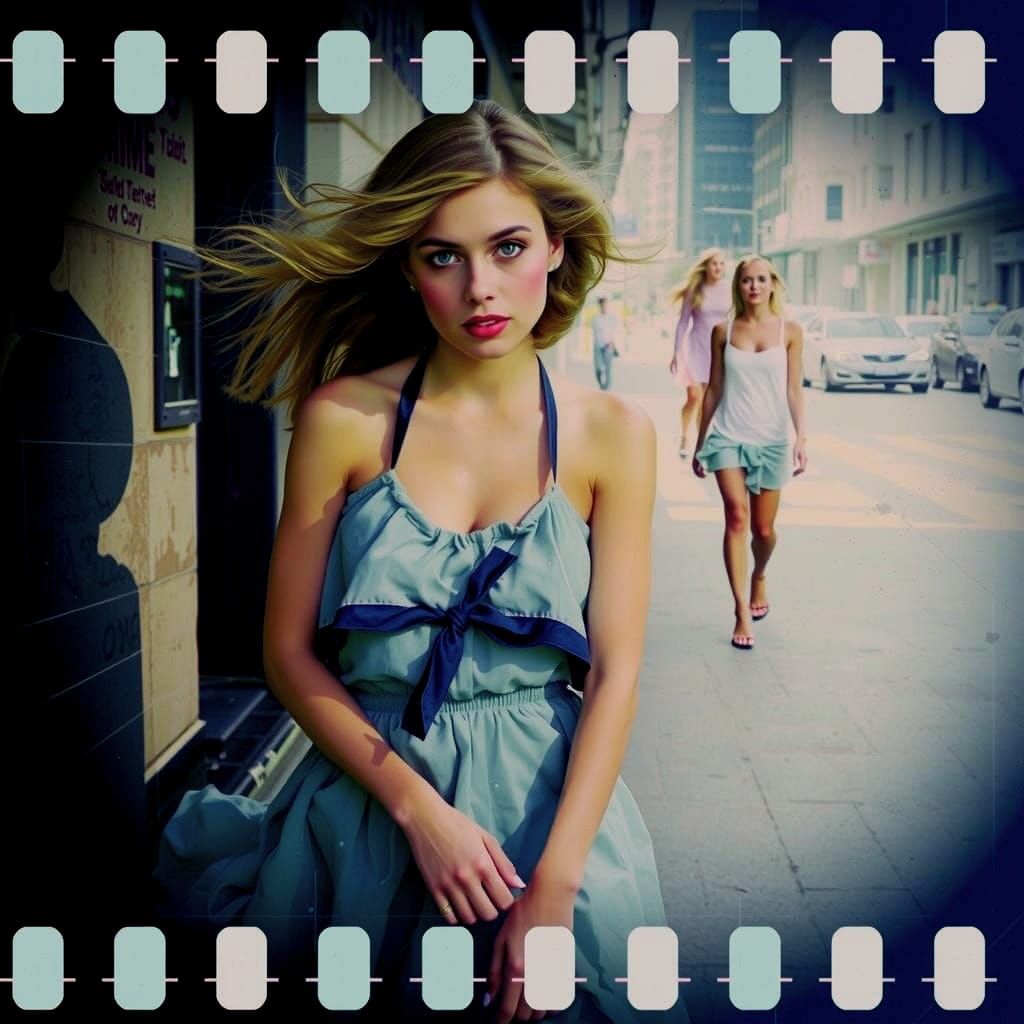 Photomosaic of Woman with Blue Eyes in Urban Style