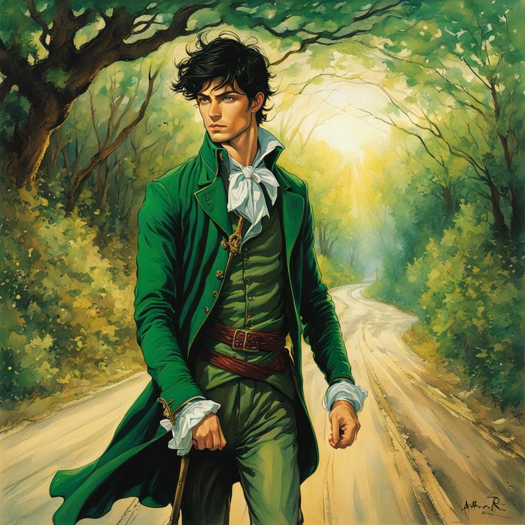 Fairytale Man on Road in Arthur Rackham Style