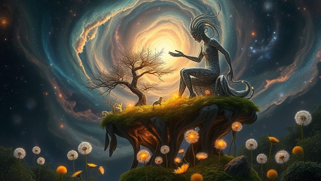 Mystical Prince on Floating Island in Surreal Style