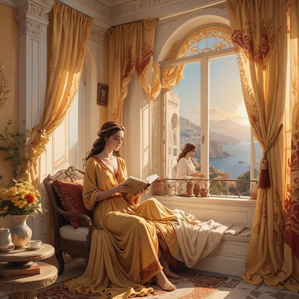 Grecian Bedroom Concept Art in Soft Focus