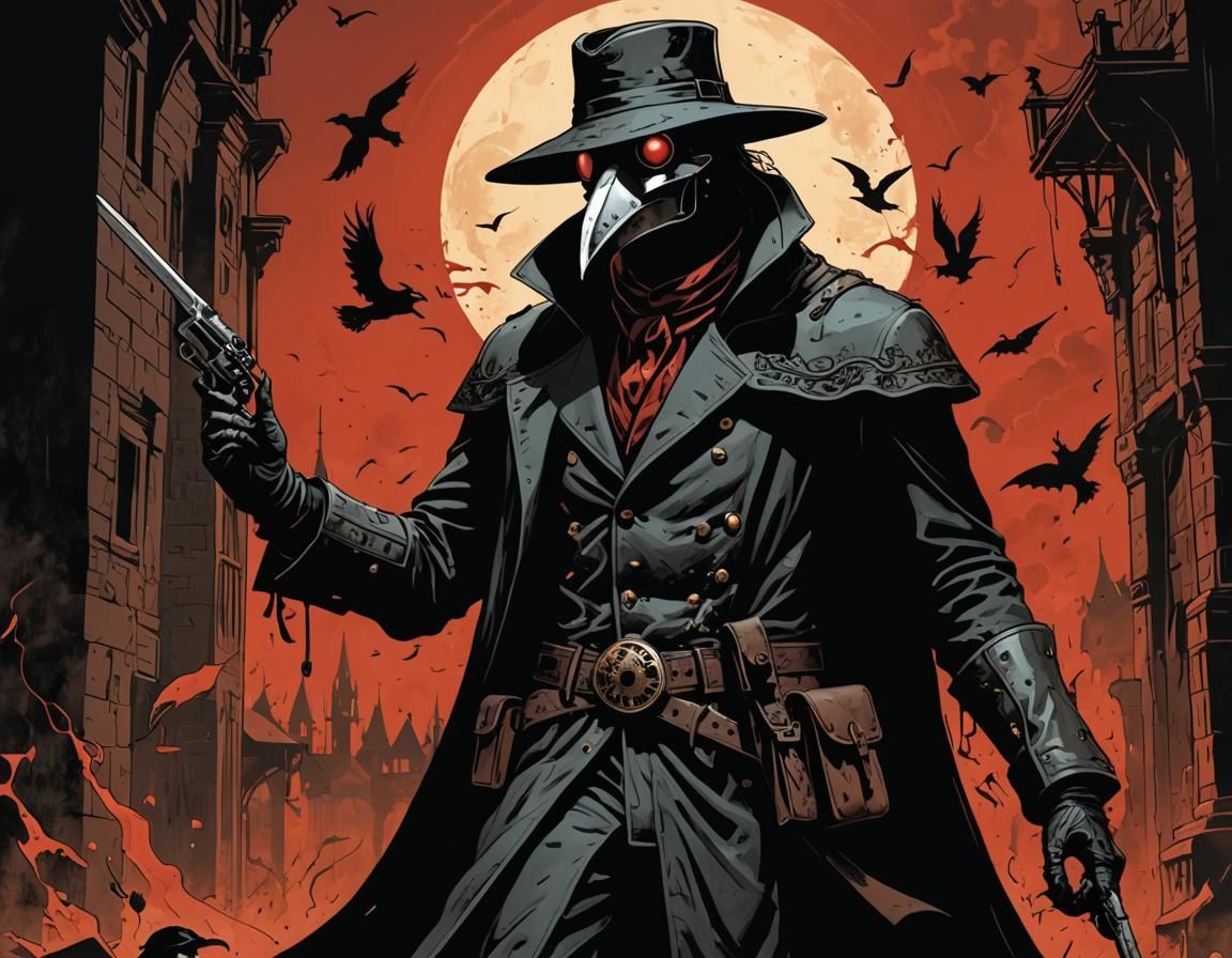 Dark Fantasy Blood Magic in Noir Anime Style