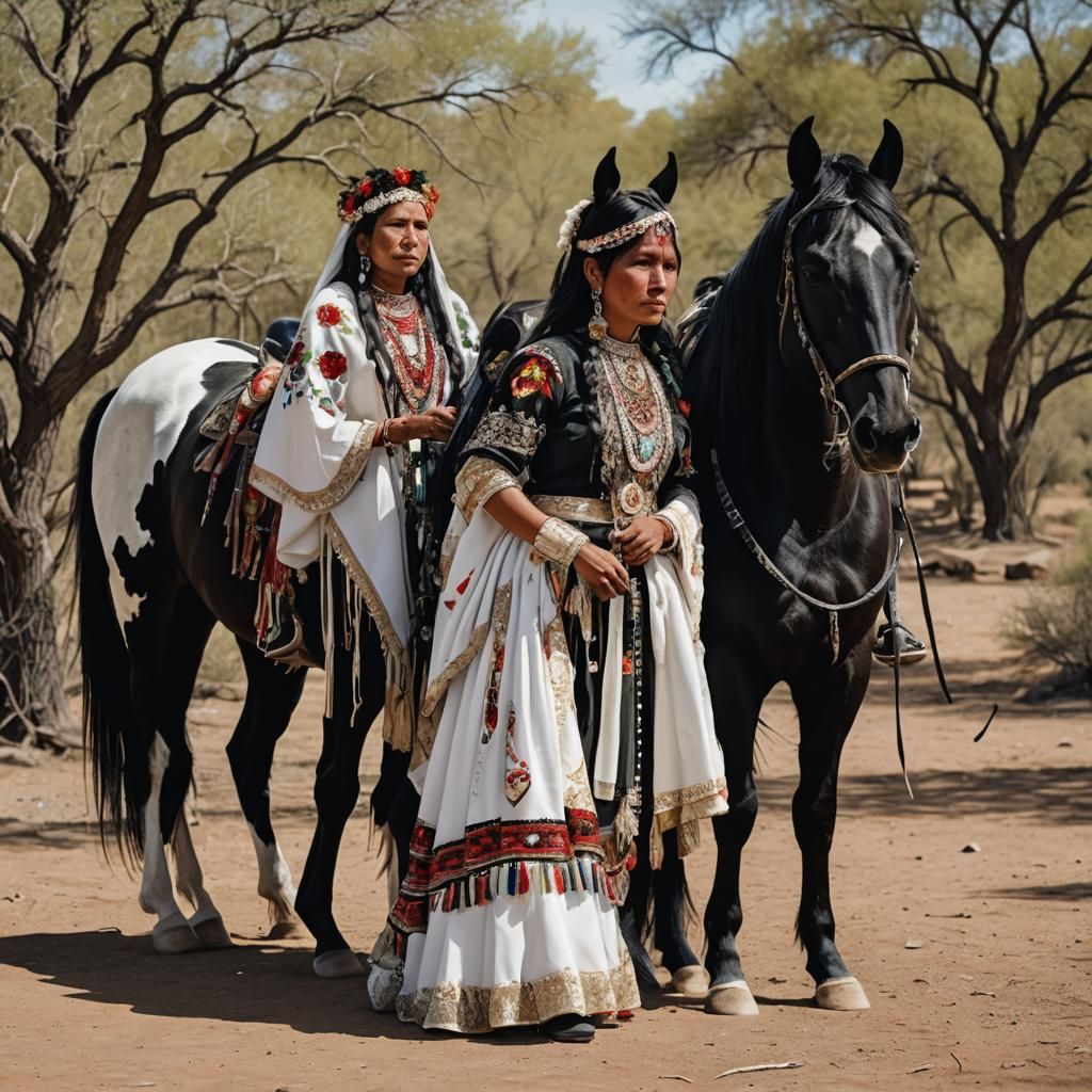 Apache Bride with Black Horse on Wedding Day