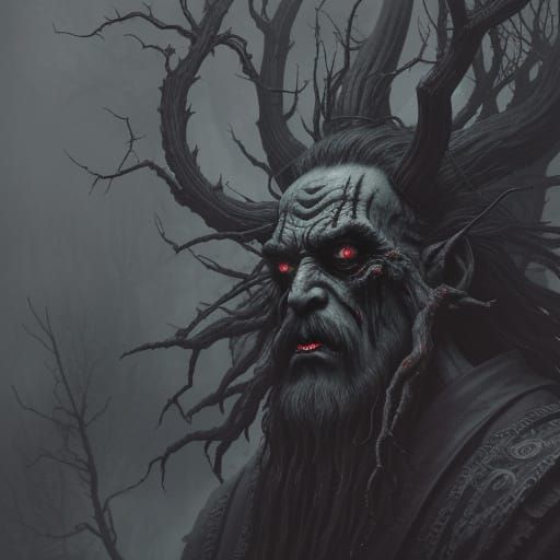 Gothic Horror Krampus Christmas Tree Illustration