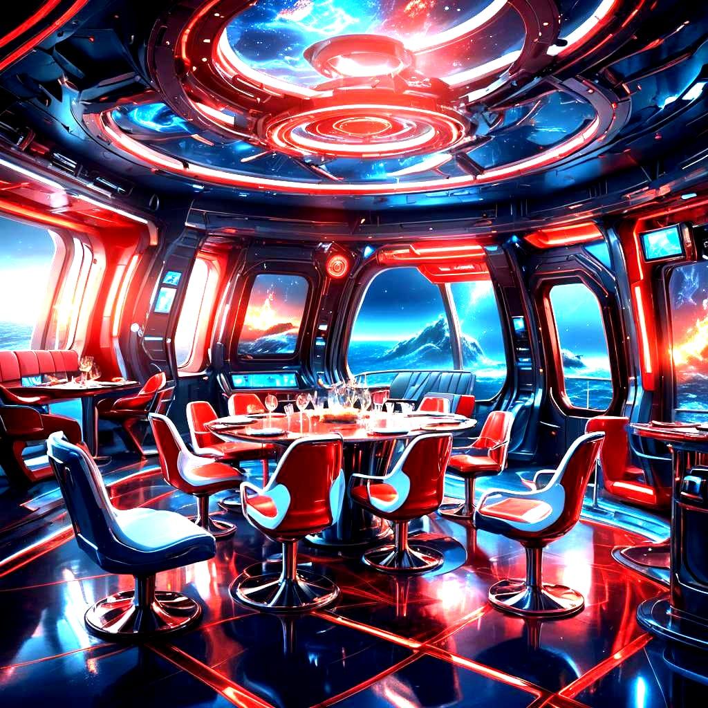 Futuristic Ocean Blue Ship Restaurant Interior