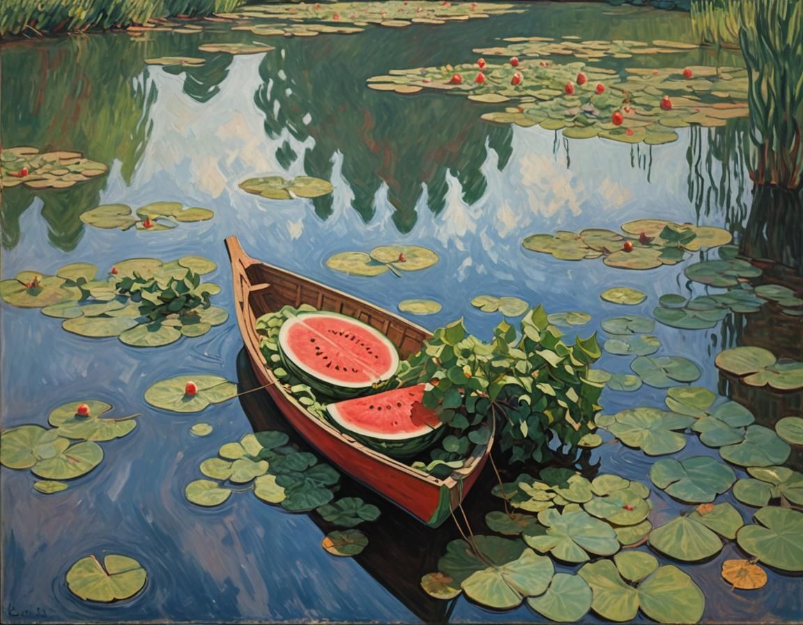 Watermelon Drifting Downriver: Impasto Oil Painting