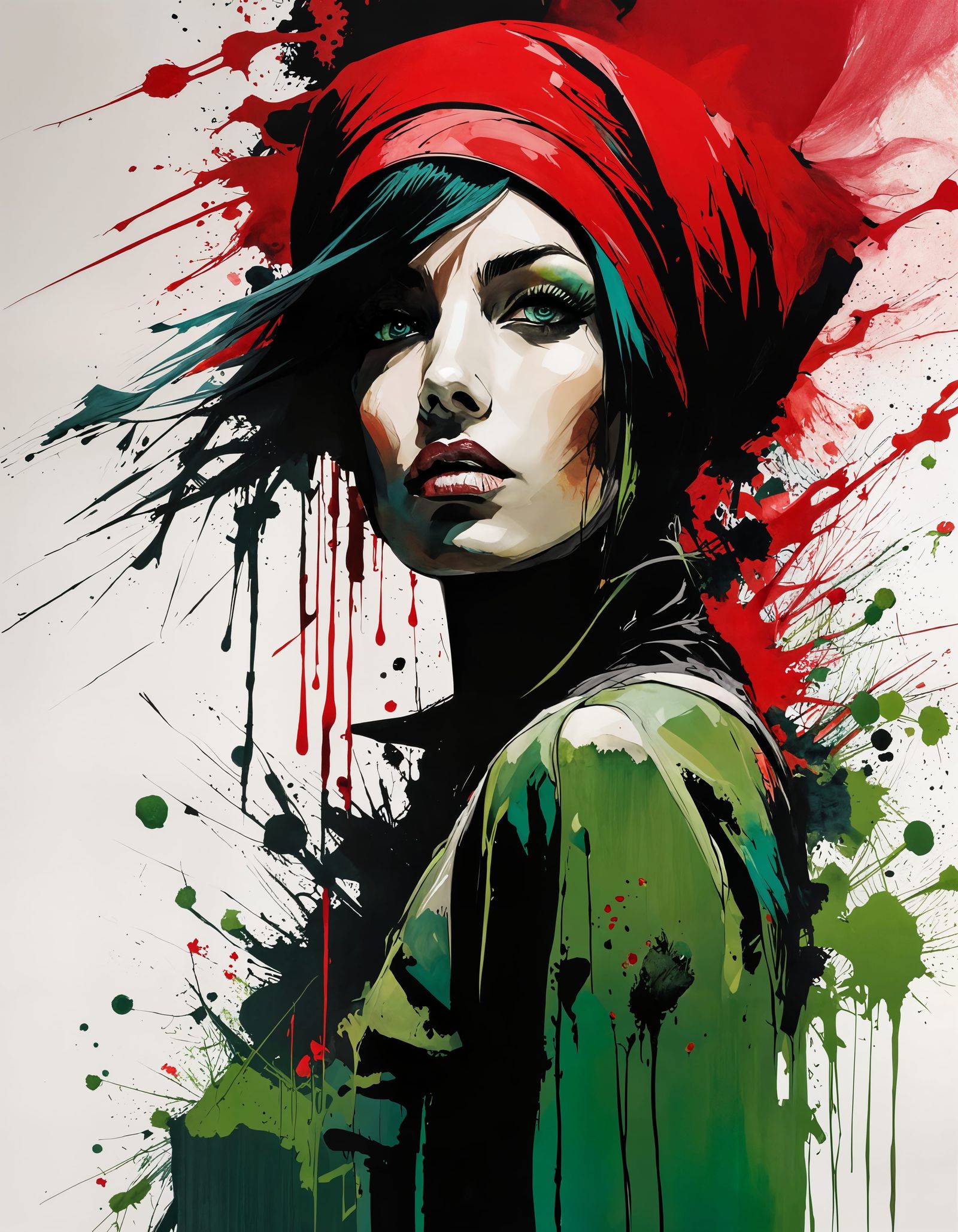 Striking Ink Splatter Portrait of Arabic Woman