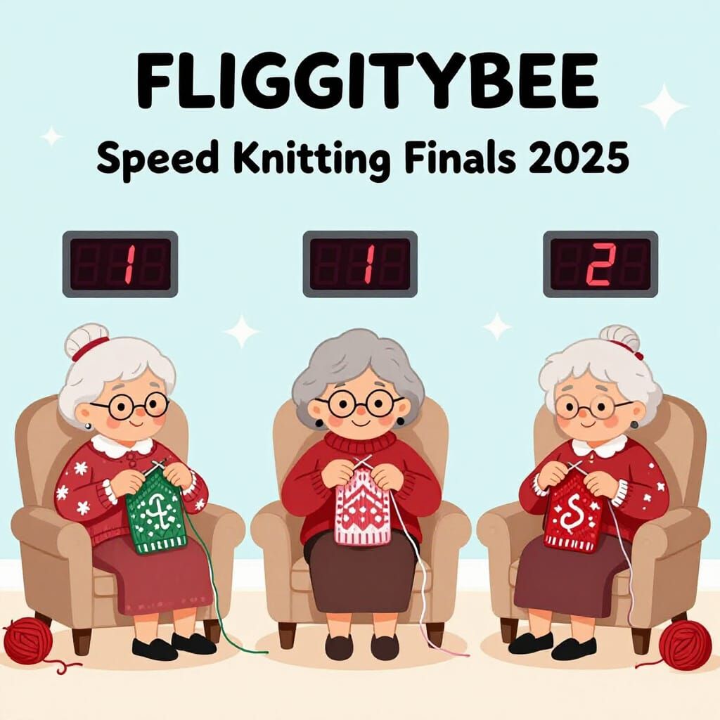 Speed Knitting Finals Whimsical Cartoon Illustration