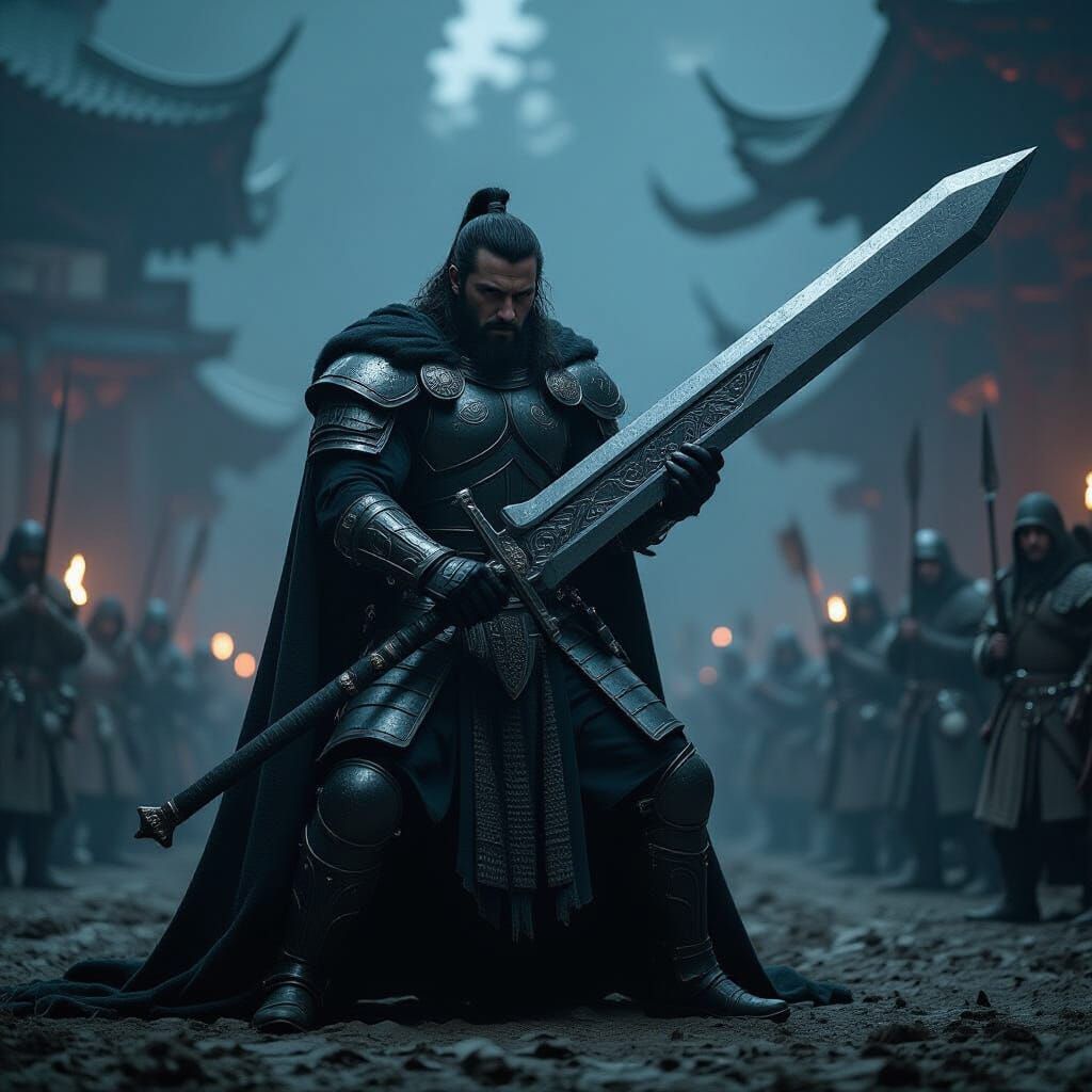 Epic Warrior with Two-Handed Sword on 35mm Film