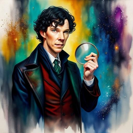 Sherlock Holmes, Magnifying Glass, Alcohol Ink Style