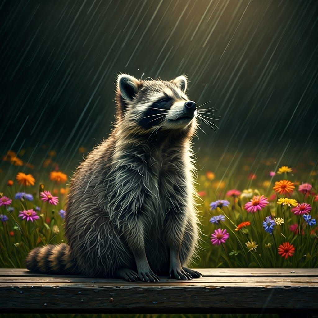 Raccoon in Ethereal Wonderland