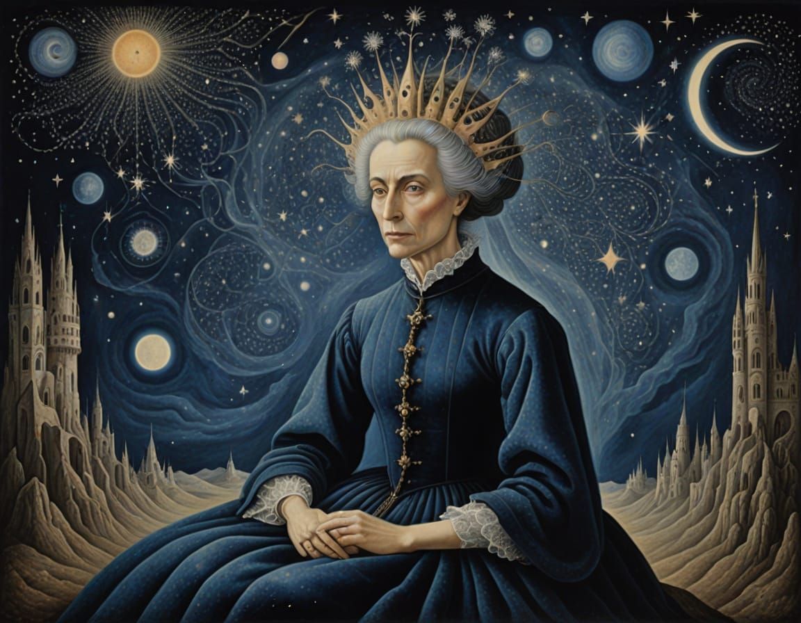 Surreal Swiss Woman in Cosmic Void