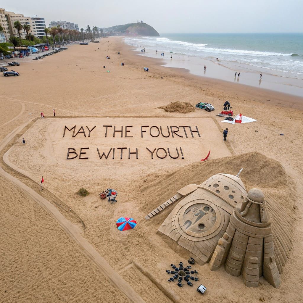 Surreal Star Wars Beach Scene with Millennium Falcon and Yod...