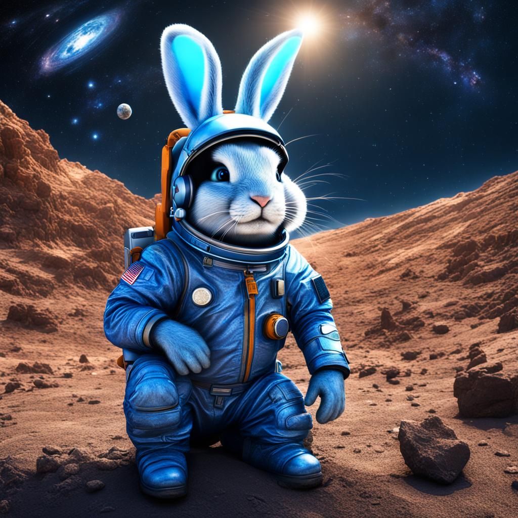 Happy Bunny Mining Meteorite in Spacesuit