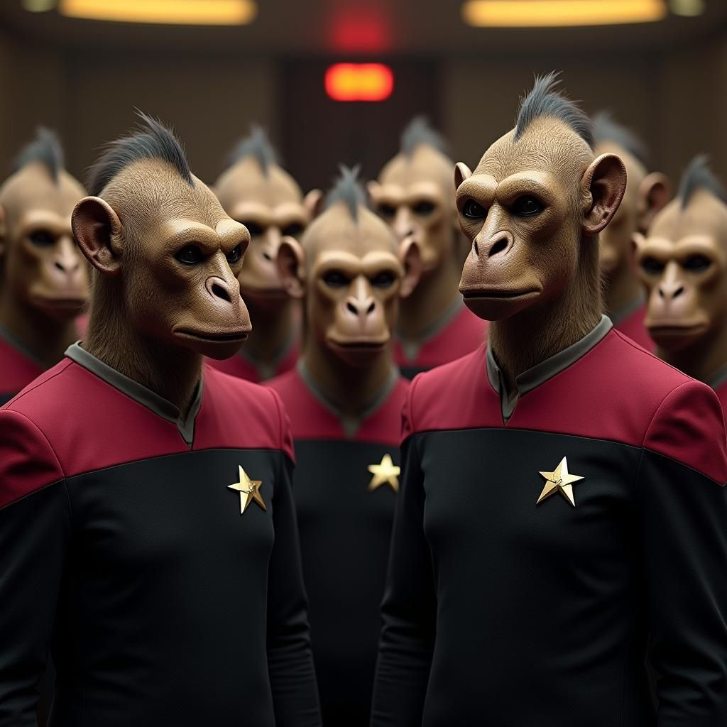 Primate Starfleet Crew Addressed by Captain