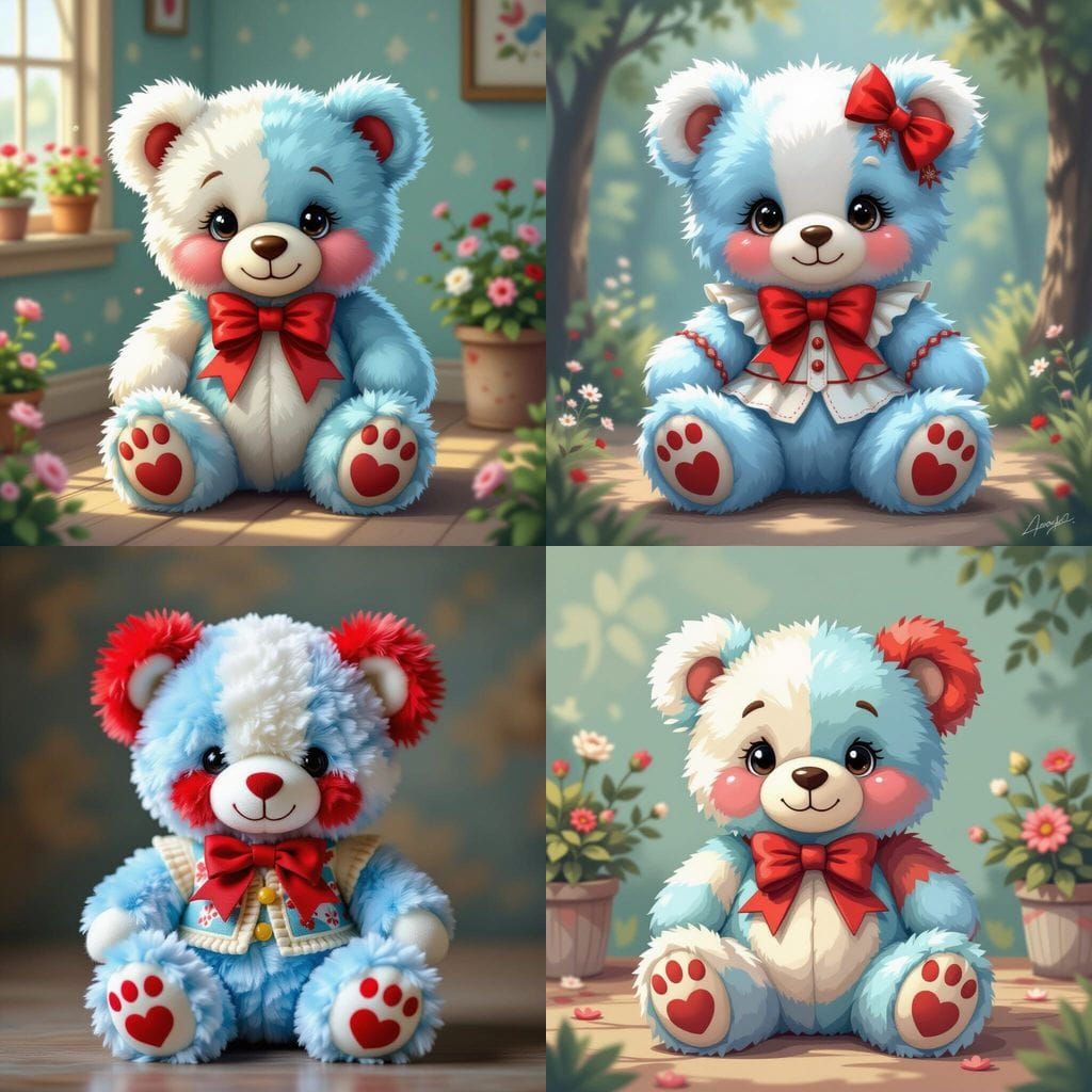Cute Teddy Bear Character in Primary Colors