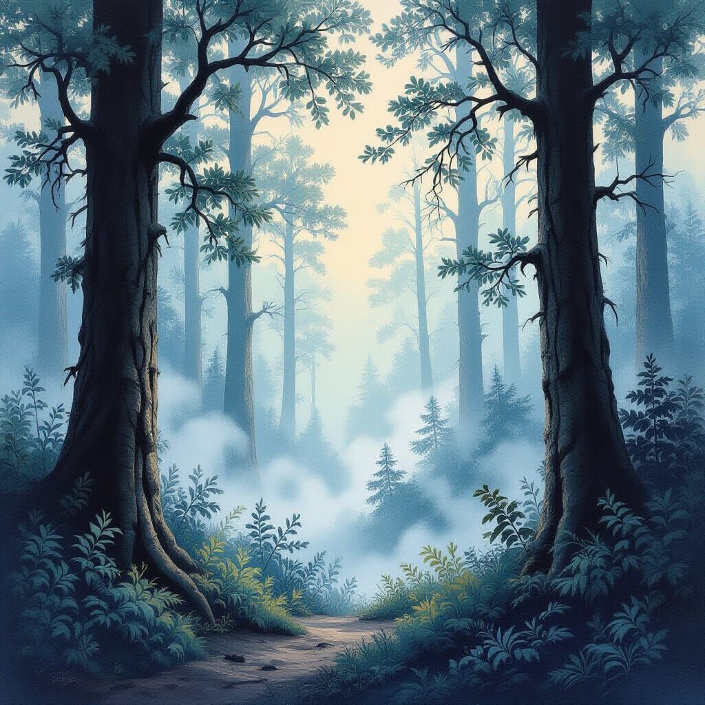 Ethereal Forest in Gouache Impressionist Style