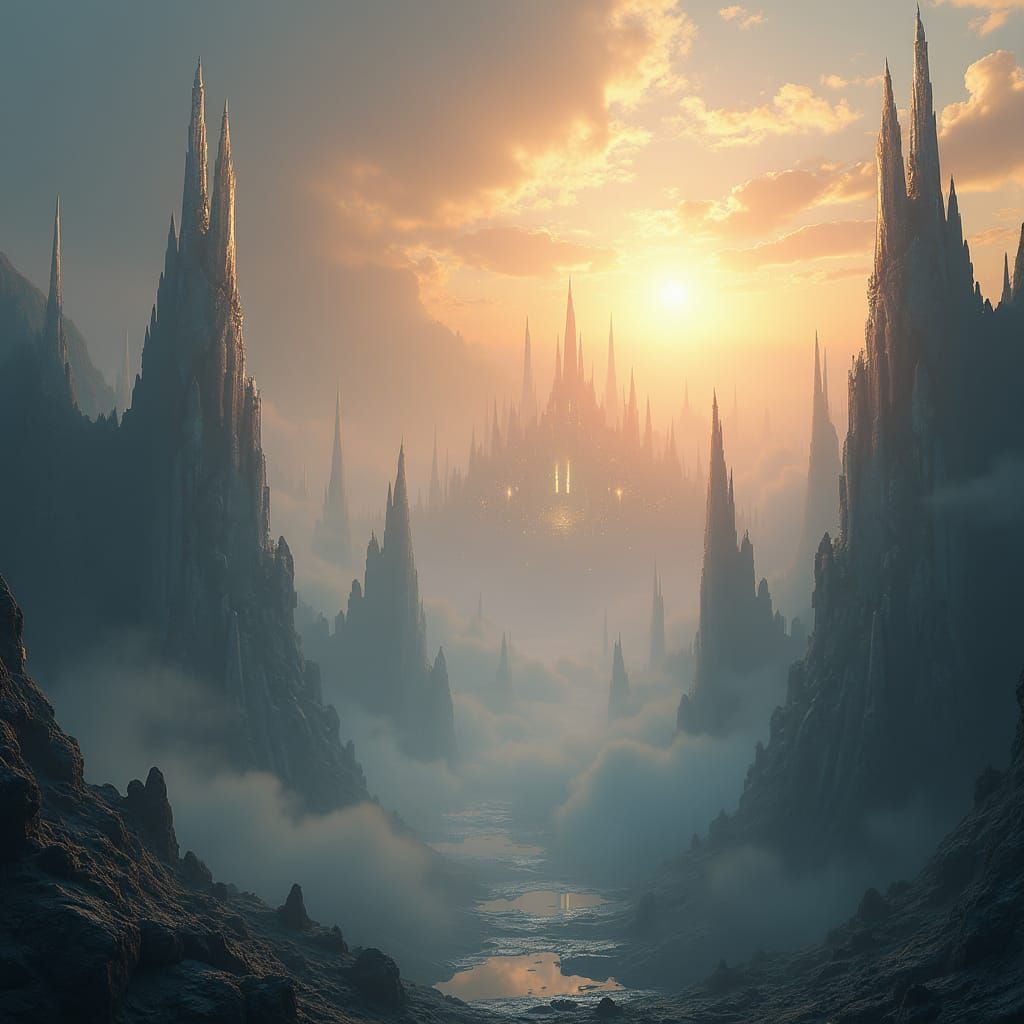 Mystical Twilight Realm with Crystal Spires