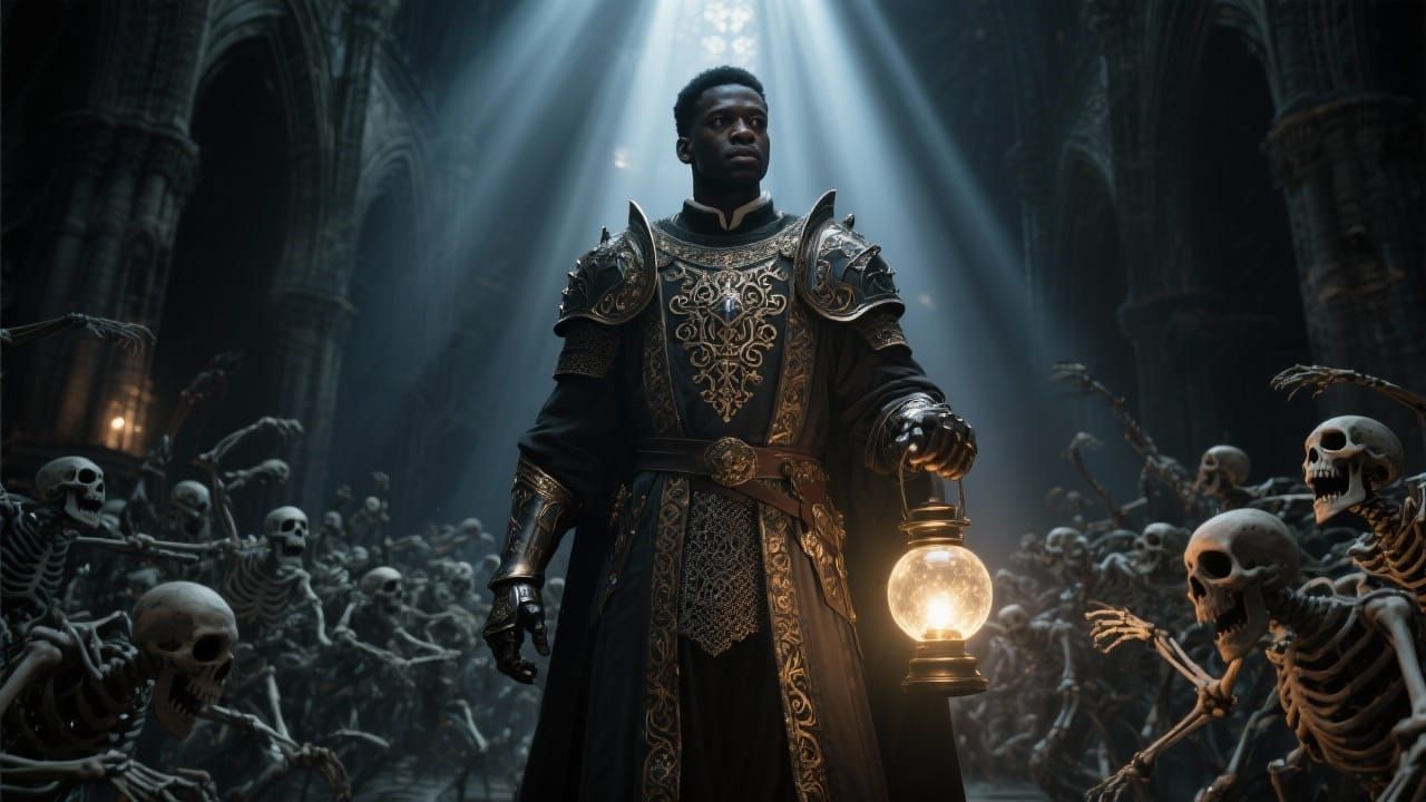 Cleric Wards Off Undead in Gothic Cathedral